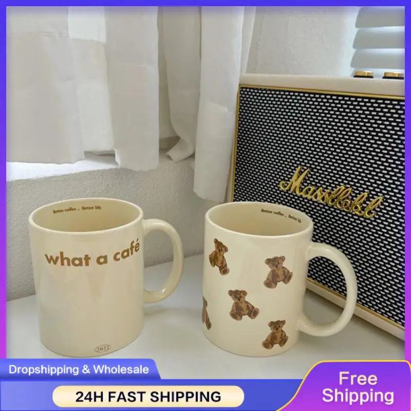 

Mug Cream Retro Large Capacity Milk Breakfast Cup 2023 Water Cup Portable Cream Retro Bear Ceramic Cup Tableware Lovers Cup Cute