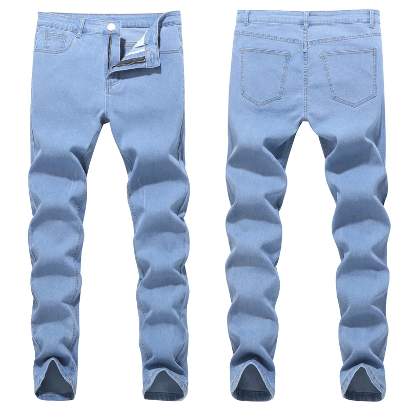 2022 Autumn Winter New Men's Jeans Mid Waist Solid Color Casual Trend Trousers Streetwear High Quality Stretch Skinny Jeans