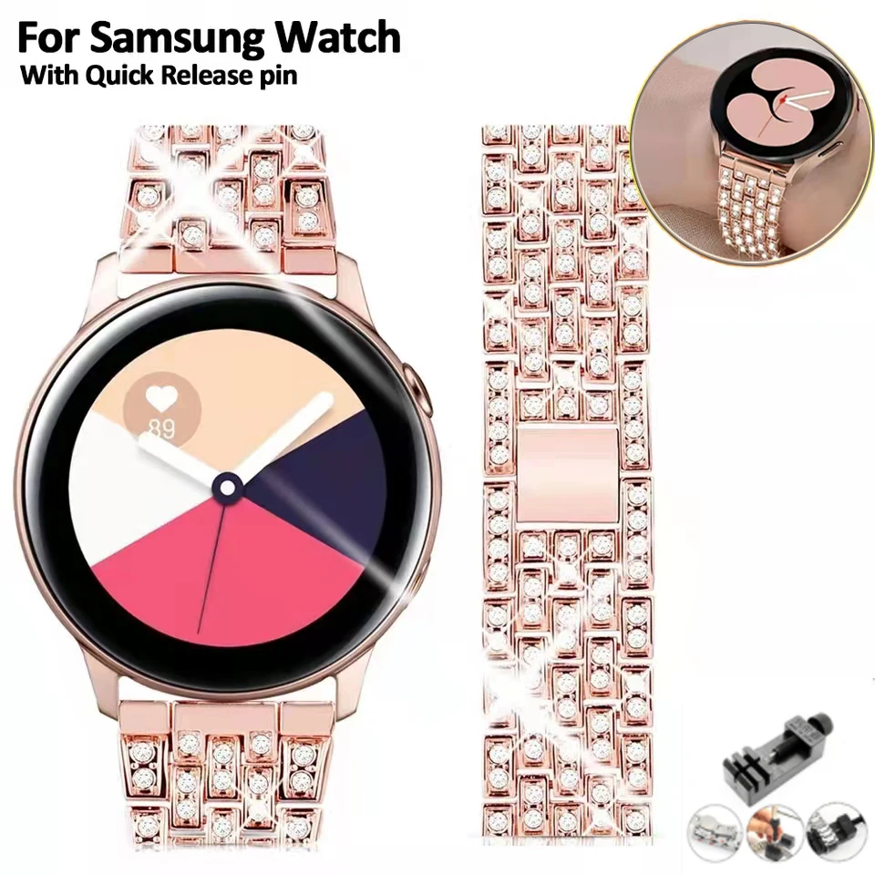 

Браслет из нержавеющей стали с бриллиантами для Samsung Galaxy Watch 4 42 46 мм, роскошный металлический браслет для Huawei Seiko GT2 Gear S3, 20 22 мм