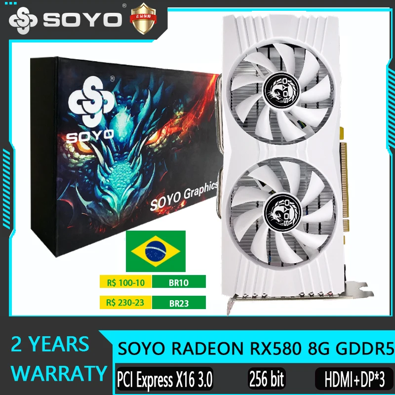 

SOYO White AMD RX580 8GB Video Card Gaming GDDR5 256Bit PCI Express 3.0 ×16 Radeon GPU Computer placa de video Graphics Card