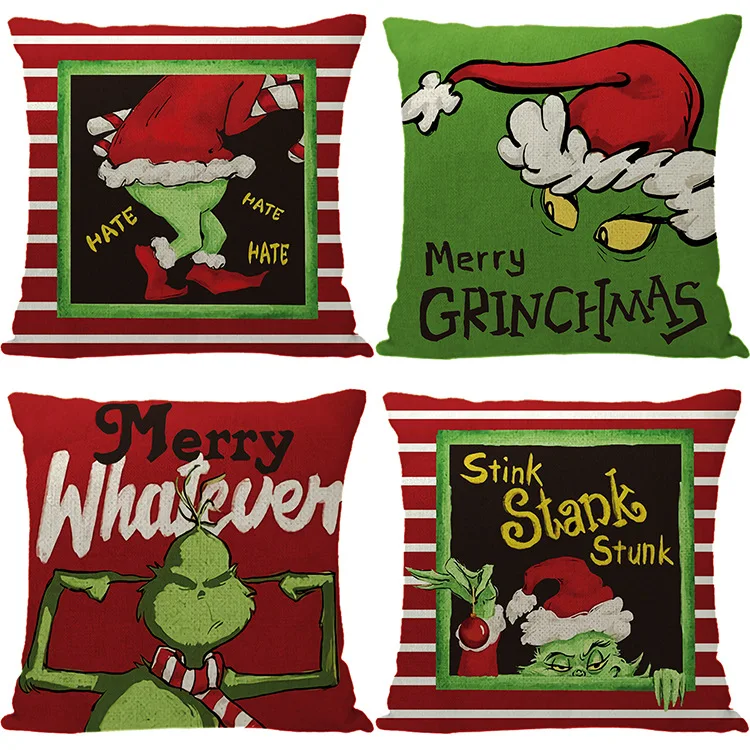 

45cm Christmas Linen Green Plush Moster Elf Pillowcase Merry Christmas Decor For Home Happy 2023 Home Decorative Cushion Cover