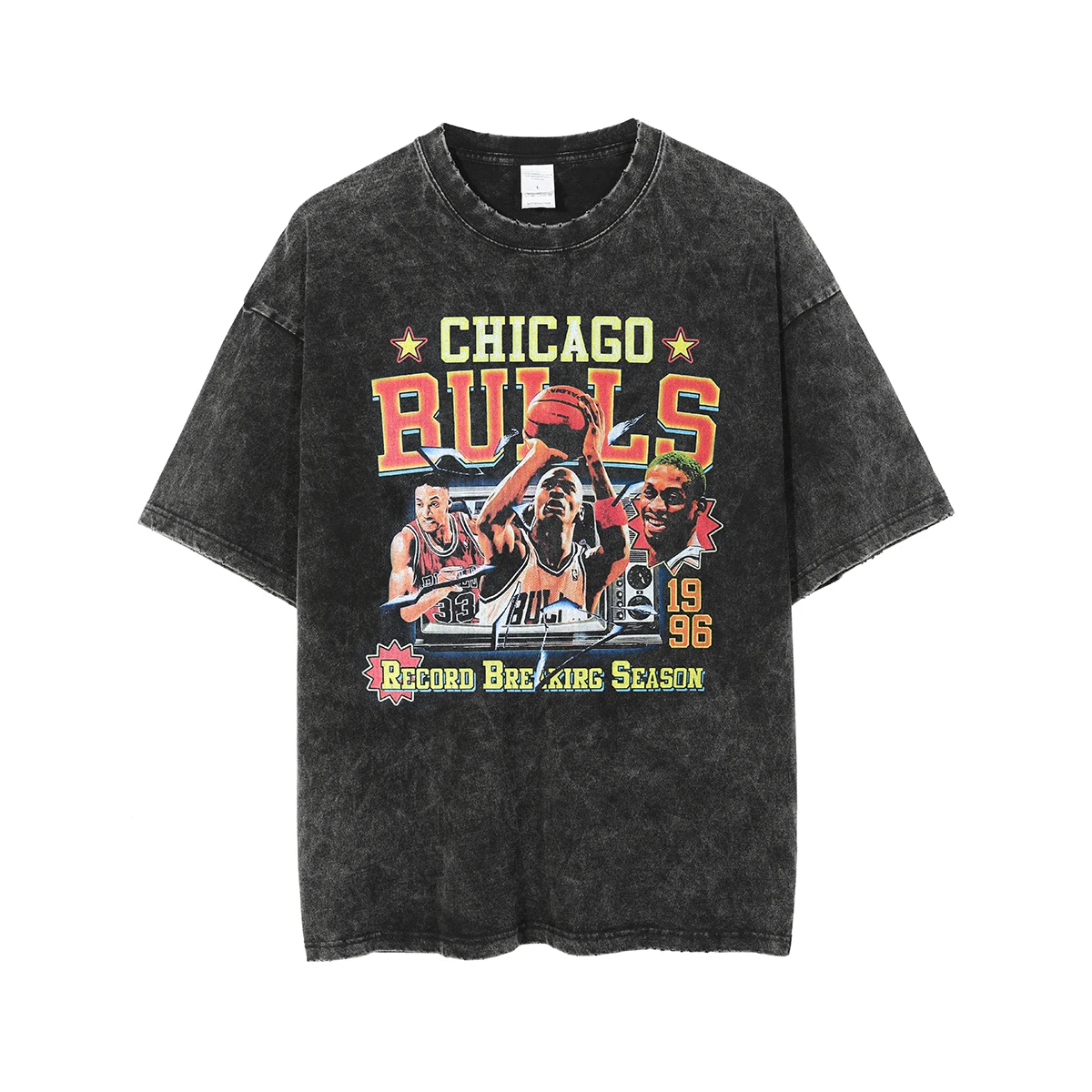 

FAKUNTN Basketball Graphic CHICAGO Print Washed Oversized T-Shirt Tops 100% Cotton Tee Harajuku Streetwear Hip Hop Vintage