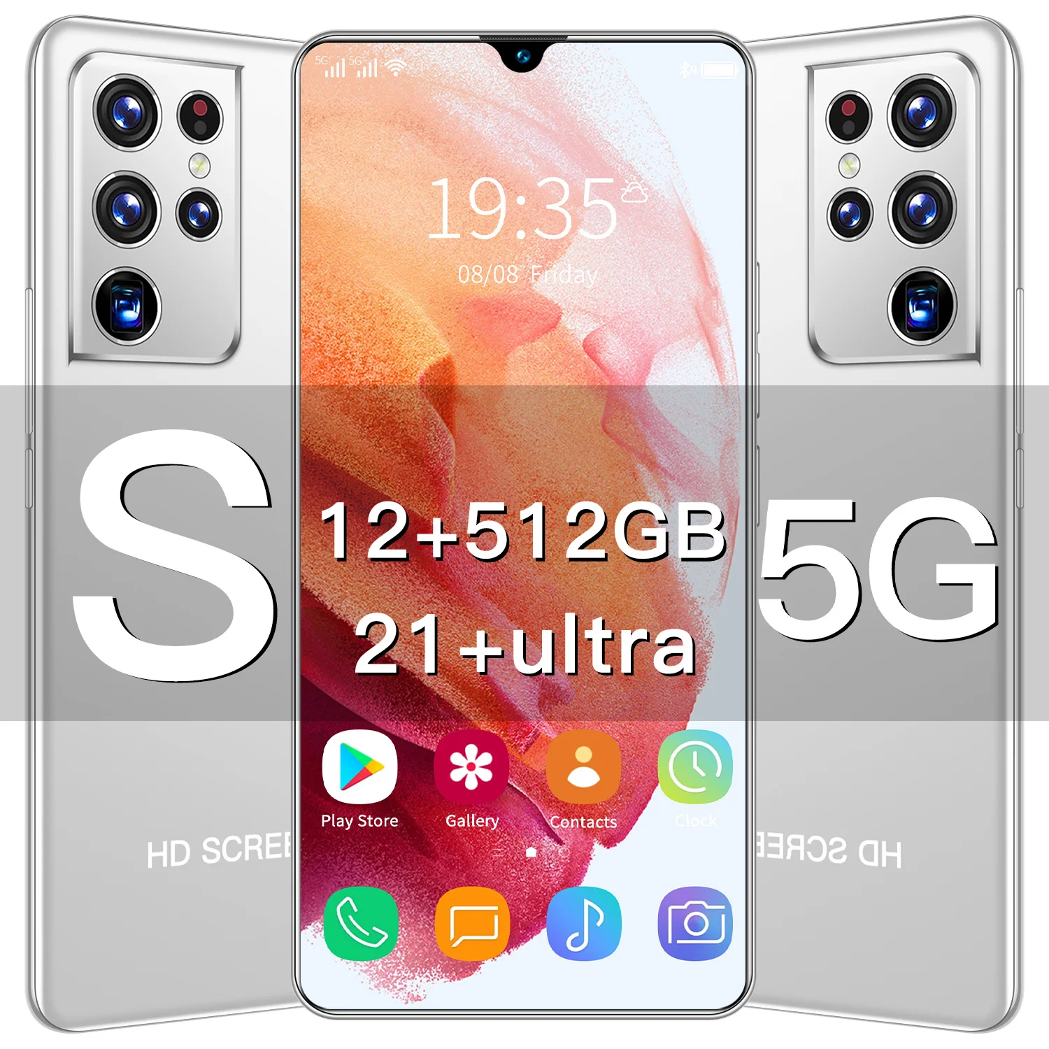 2022 S21 + Ультра мобильный телефон 6 7 дюймов Android Глобальный подарок водопад экран