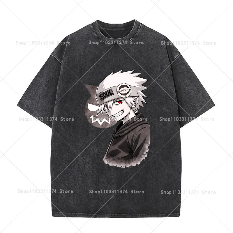 Фото Футболка унисекс Soul Eater в винтажном стиле, летняя, с коротким рукавом, аниме-футболка, свободный крой, повседневная одежда для взрослых, подарок №4
