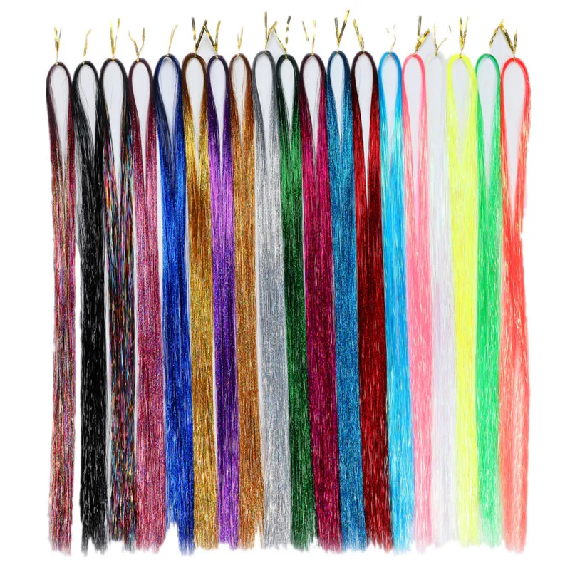 

Sparkle Hair Tinsel Hair Rainbow Shiny Silk Hair Extensions Dazzles Women Hippie for Braiding Headdress Long 93cm 150 Strands