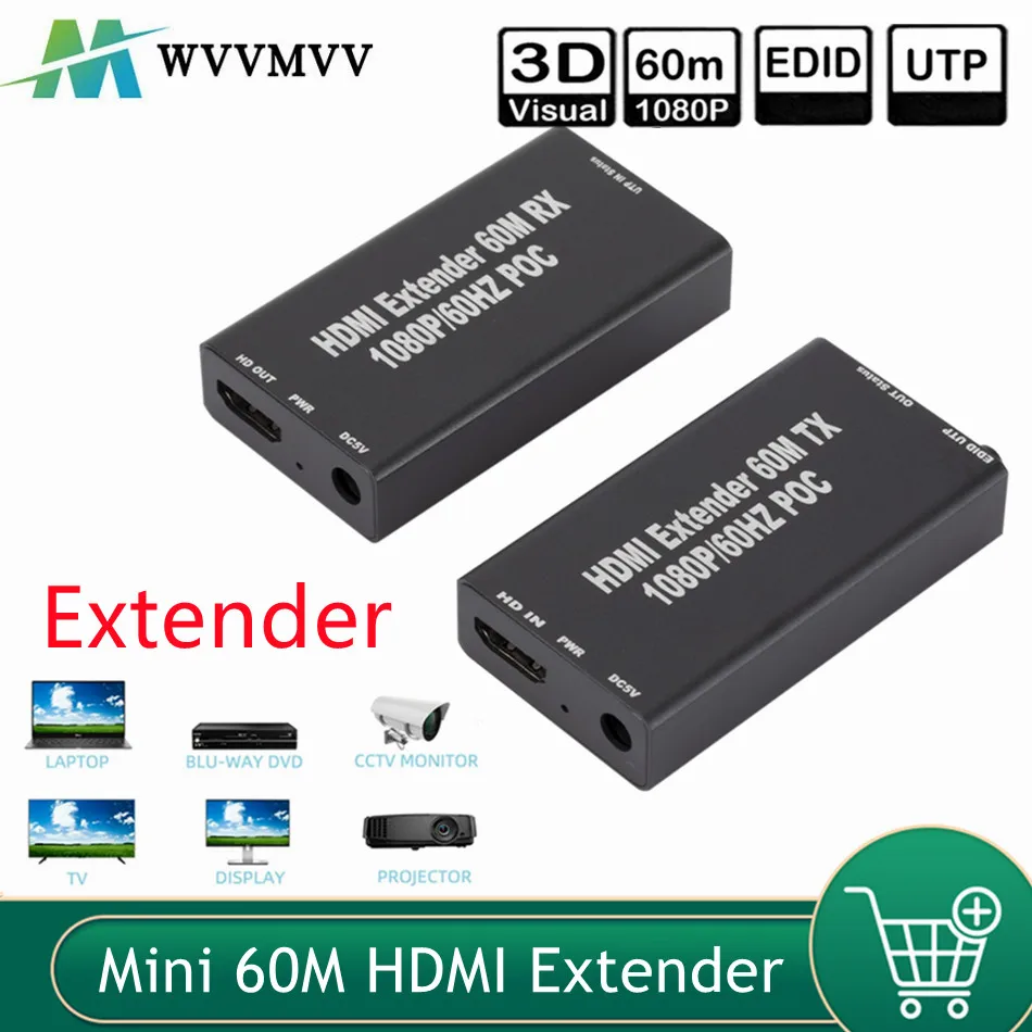 

Мини-удлинитель WvvMvv 60 м HDMI (передатчик и приемник) через Signle RJ45 Cat5e Cat6 Ethernet HDMI передатчик и приемник для ПК