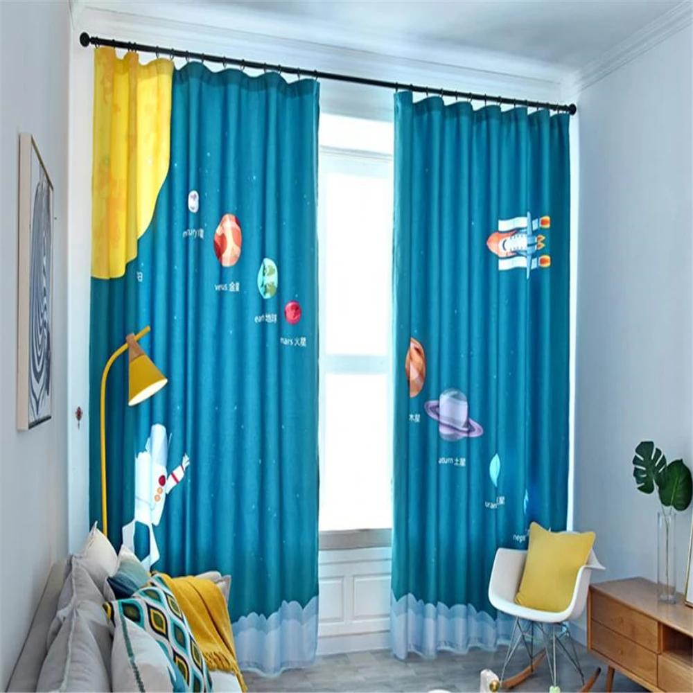 Современные минималистичные синие мультяшные шторы милые занавески для детской