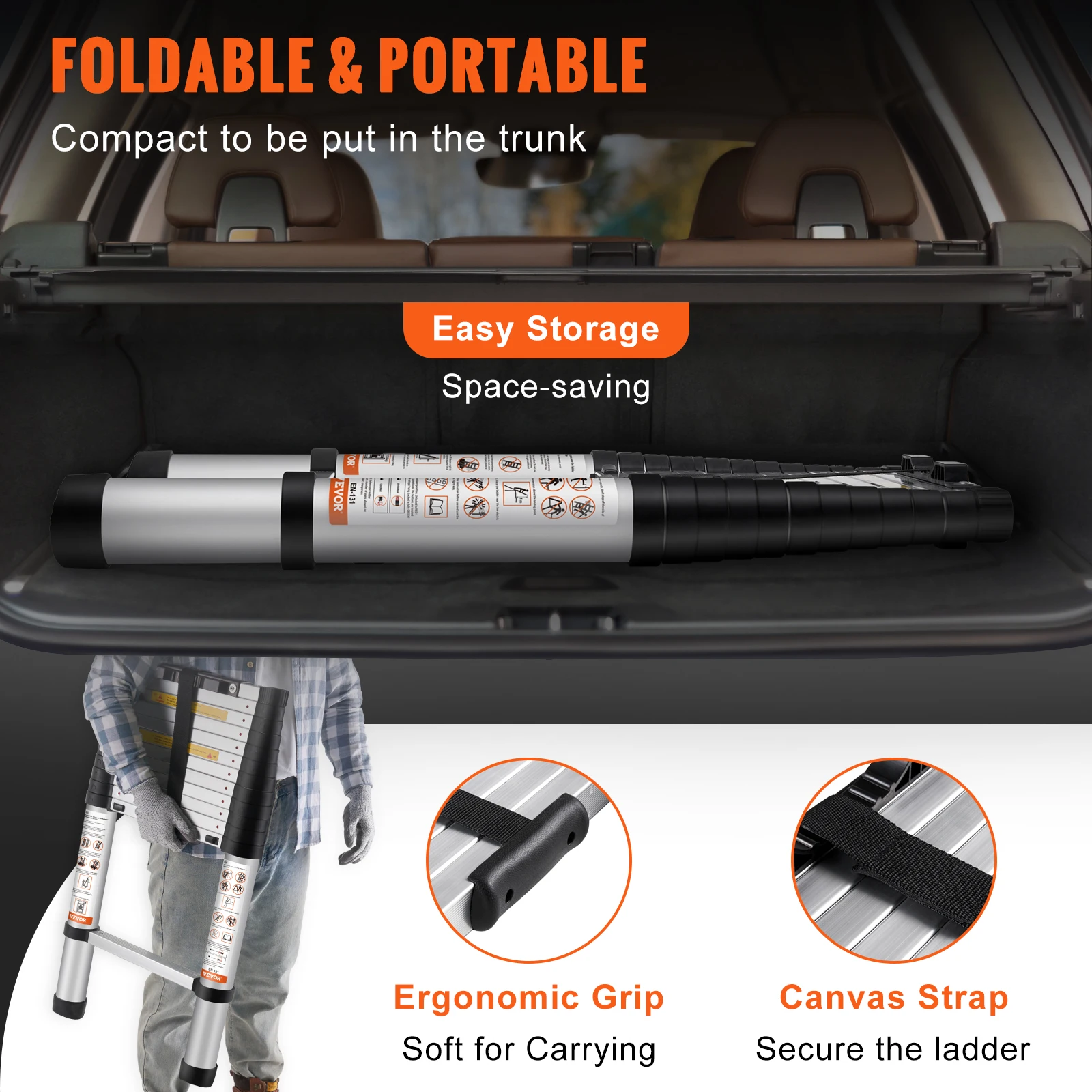VEVOR Telescoping Ladder 12.5 FT Aluminum One-Button Retraction Collapsible Extension 375 LBS Capacity w/Non-Slip for Home RV 5 VEVOR Telescoping Ladder 12.5 FT Aluminum One-Button Retraction Collapsible Extension 375 LBS Capacity w/Non-Slip for Home RV 5