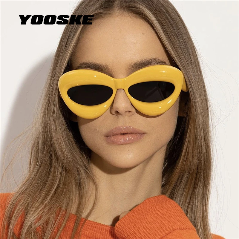 

YOOSKE 2022 солнцезащитные очки «кошачий глаз» для мужчин и женщин, индивидуальные очки в стиле Ins конфетных цветов, очки в толстой оправе, массивные моделирующие солнцезащитные очки