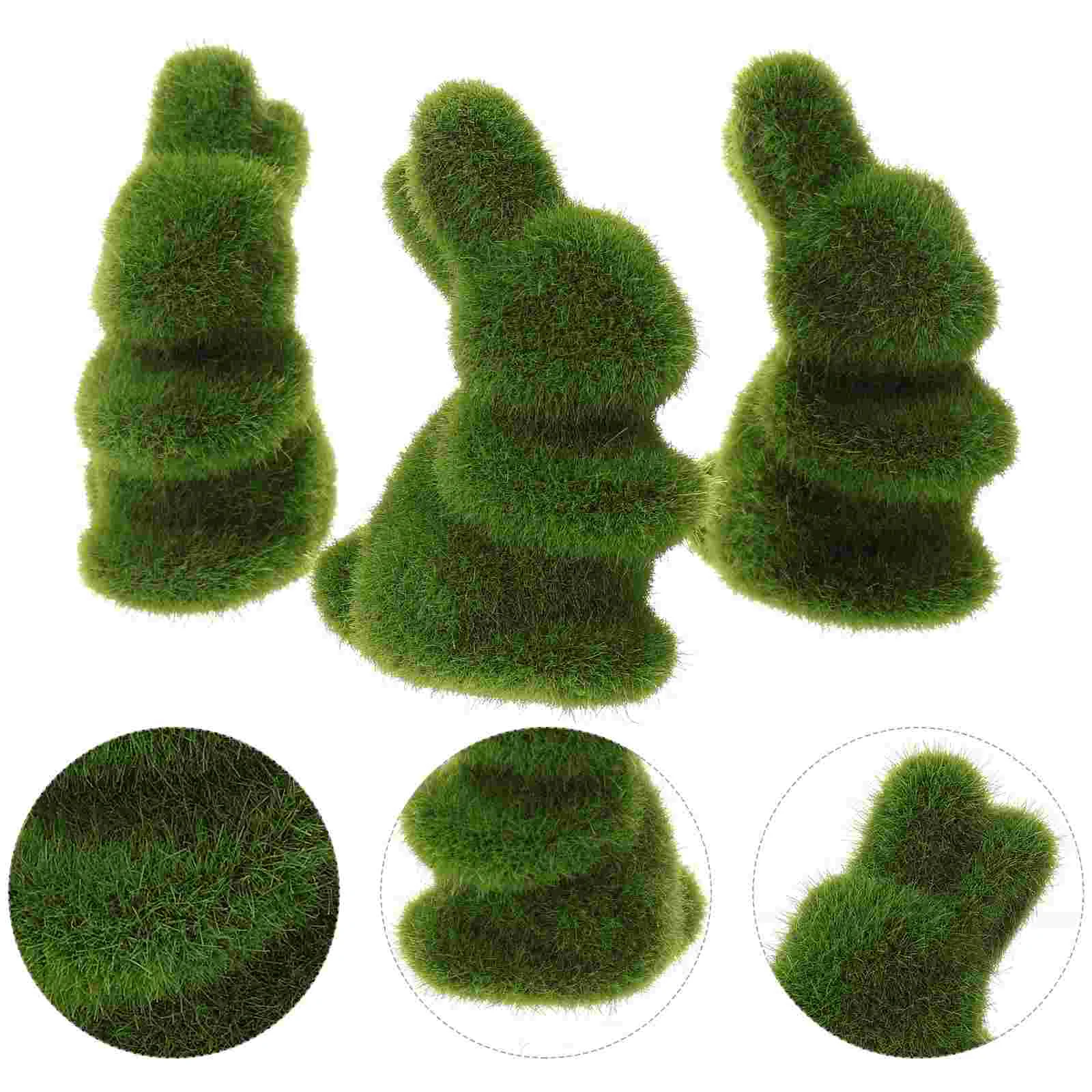 

3 Pcs Moss Rabbit Decor Miniature Bunnies Easter Rabbit Figurine Flocked Easter Bunny Mini Bunny