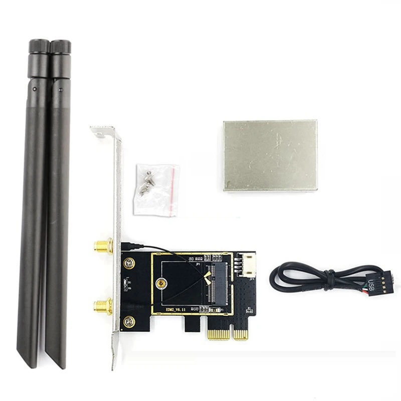 

Беспроводная карта M.2 NGFF, адаптер PCI Express с 2 антеннами, NGFF M2, Wi-Fi, Bluetooth-карта для AX210 AX200 9260 8265 7260