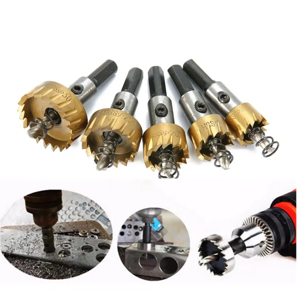 

5Pcs Carbide Tip HSS Drill Bit Hole Saw Set Stainless Steel Metal Alloy 16/18.5/20/25/30mm Woodworking Tools Drilling Hole Cut