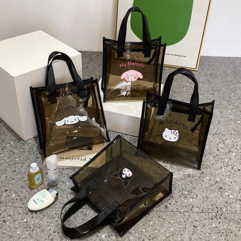 

25*24*12Cm Cartoon Sanrios Transparent Handbag Anime Hello Kittys Kuromi Cute My Melody Cinnamoroll Transparent Bag Gril Gifts