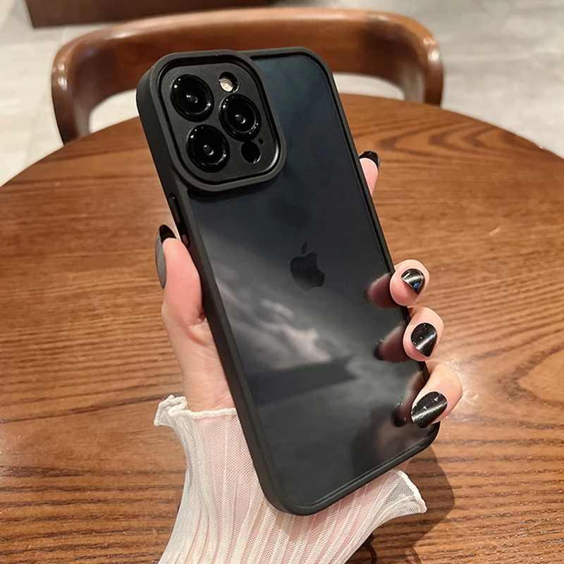 

Luxury Shockproof Silicone Bumper Clear Phone Case For iPhone 11 12 13 14 Pro MAX Plus Camera Protection Transparent Hard Cover