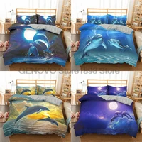 3d dolphin in blue sea queen king size bedding sets animal single quilt duvet cover set kids adult bed linen bedclothes