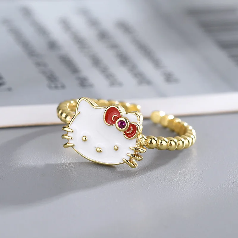 

Kawaii Hello Kitty кольца для девочек ювелирные изделия Hello Kitty Аксессуары Золотой Кристалл Открытые Регулируемые кольца для женщин Косплей кольцо ...