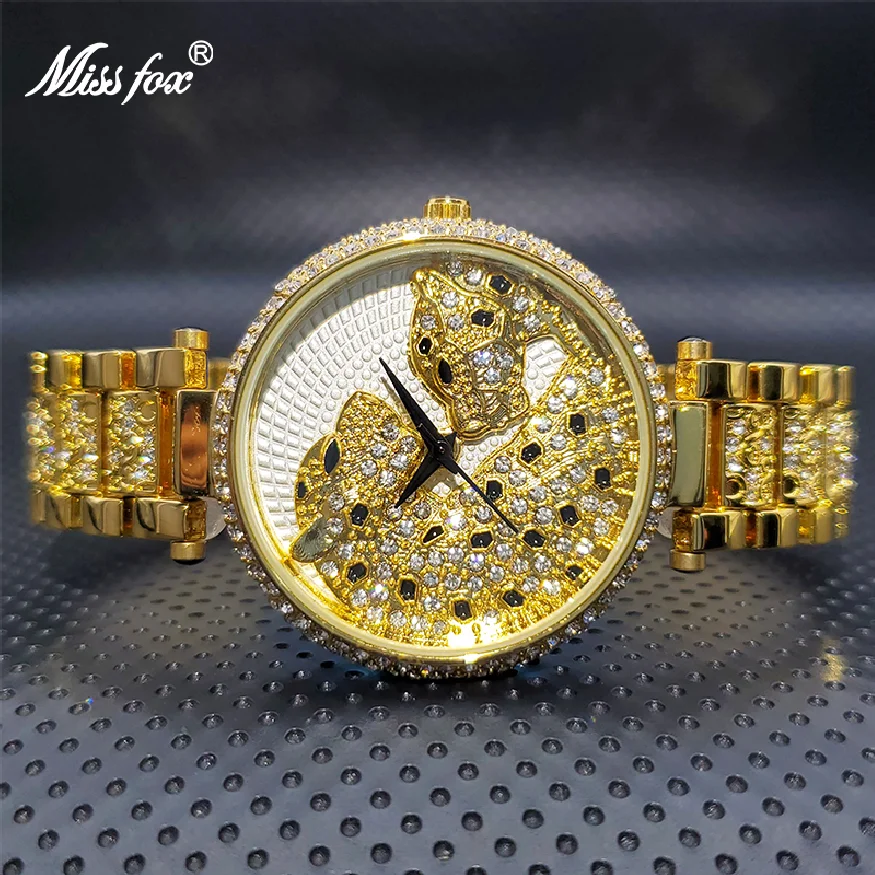 

Новые женские модные золотые часы Reloj, роскошные повседневные блестящие часы с леопардовым принтом для женщин, водонепроницаемые часы с муассанитом, оптовая продажа