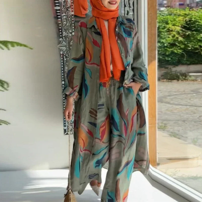 Осенние сексуальные льняные комплекты с принтом для женщин комплект из 2