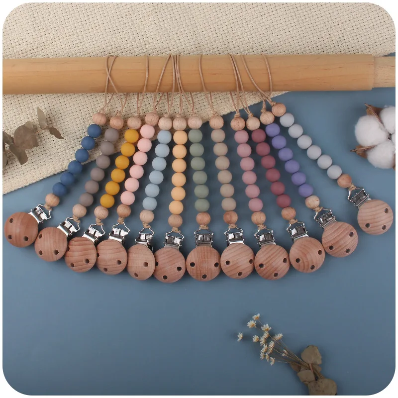 

Chew Bead Pacifier Clips Dummy Chain Holder Newborn Soother Chains Nipple Holder Babies Teething Toy Baby Chew Beech Wood Toys