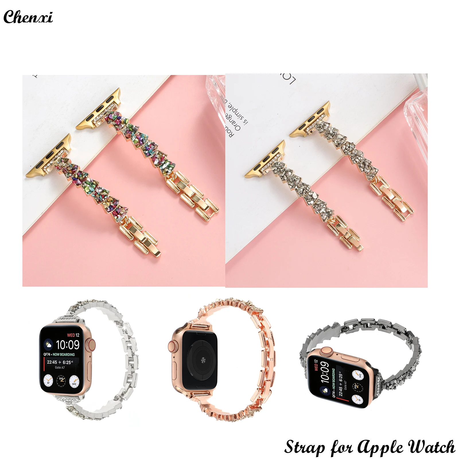 Metal strap for Apple watch band shell diamond bracelet iwatch87654321SE 38 40 41 42 44 45MM Ultra fashion chain women wrist