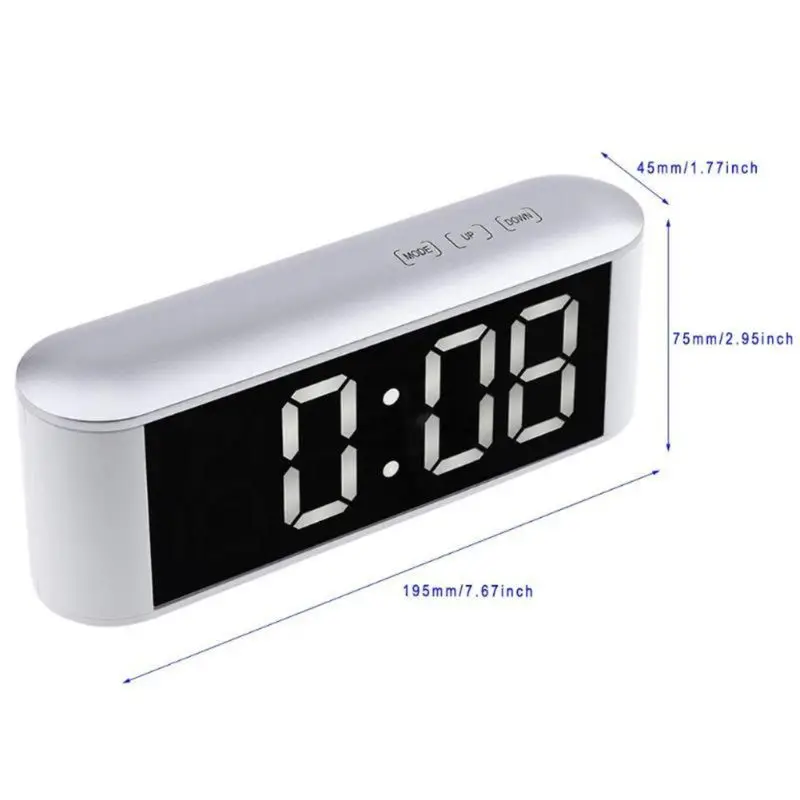 

1pc LED Digital Alarm Clock Mirror Display Snooze Desk Clock Indoor Thermometer 367D
