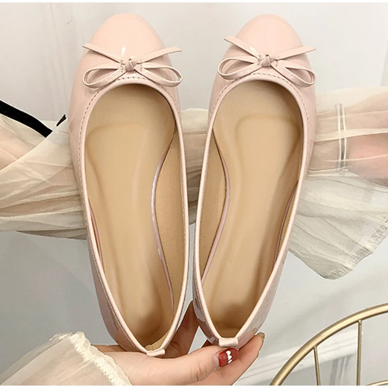 

Women's Casual Loafers Patent Leather Korean Shoes Ladies Bowknot Shallow Elegant Female Moccasins Summer Autumn Flats Shoe 2022