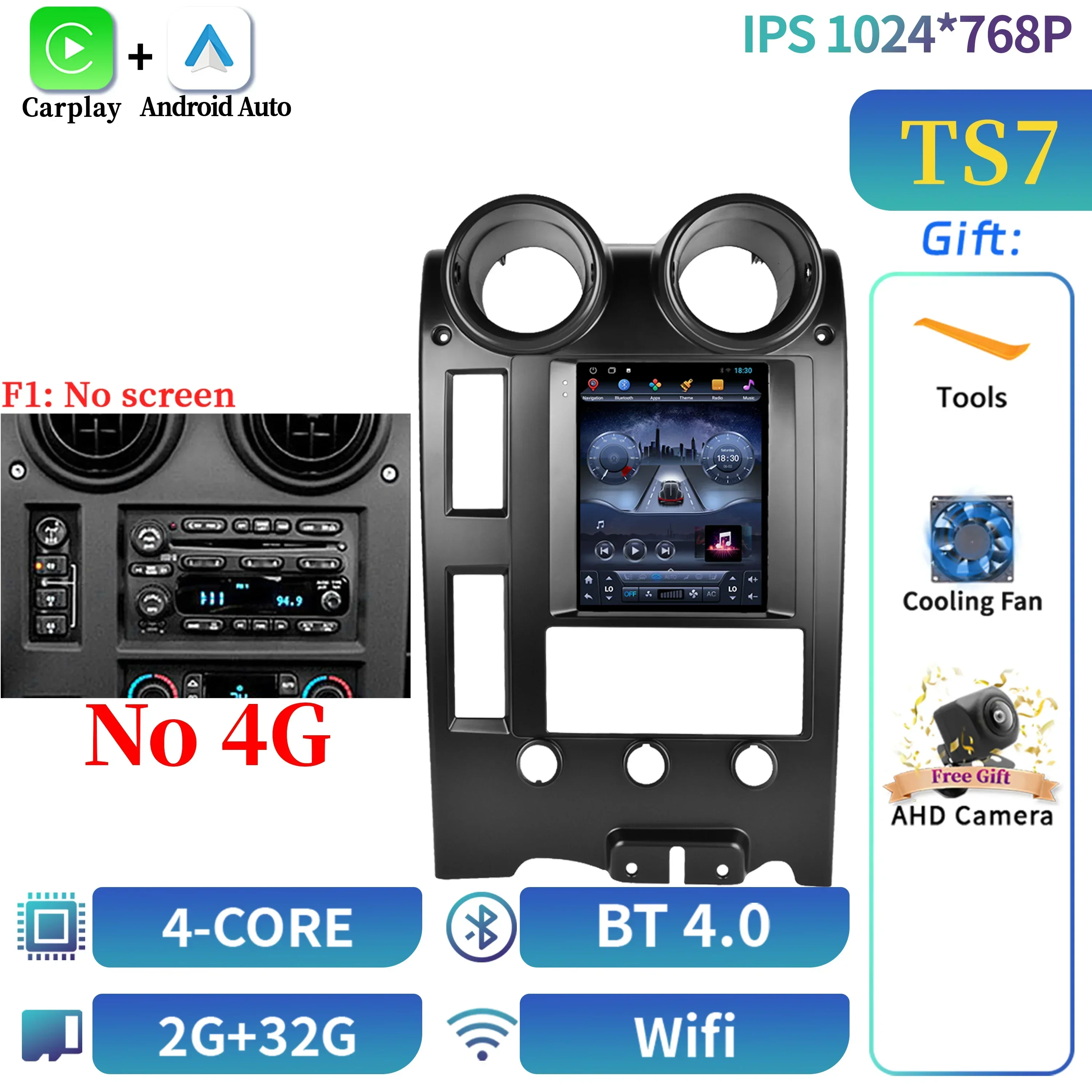 

9,7 "для Hummer H2 2002-2007 автомобильный радиоприемник мультимедийный плеер 4G GPS-навигация Bluetooth беспроводной Carplay сенсорный экран стерео