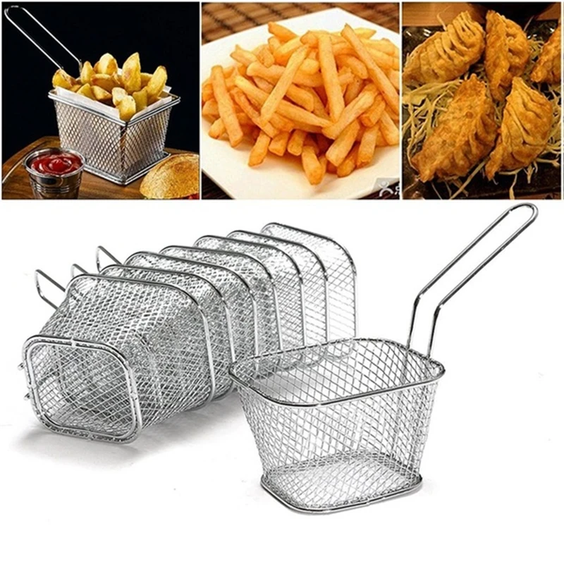 French Fries Basket Portable Stainless Steel Chips Mini Frying Basket Strainer Fryer Kitchen Cooking Chef Basket Colander Tool