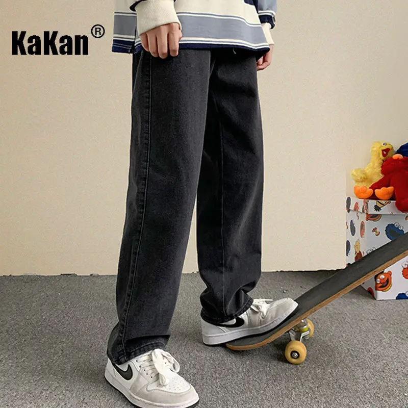 Kakan - Trendy Loose Fitting Straight Leg Versatile Drop Feeling Jeans, Personalized Wide Leg Pants, Student Long Jeans K28-365