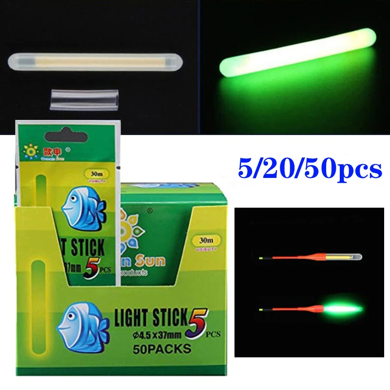 

5/20/50 Pieces of 4.5*37mm Fishing Buoy Fluorescent Light Stick Night Floating Stick Light Dark Light Buoy Stick Fishing/party