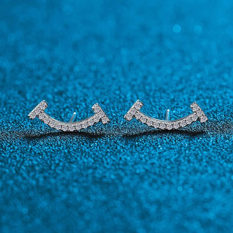 Фото Серьги LioraGem Sweet Smiling Moissanite, уникальные геометрические серьги-гвоздики с бриллиантами, платиновый стерлинговый серебряный сплав PT950, подарок для девушки №2