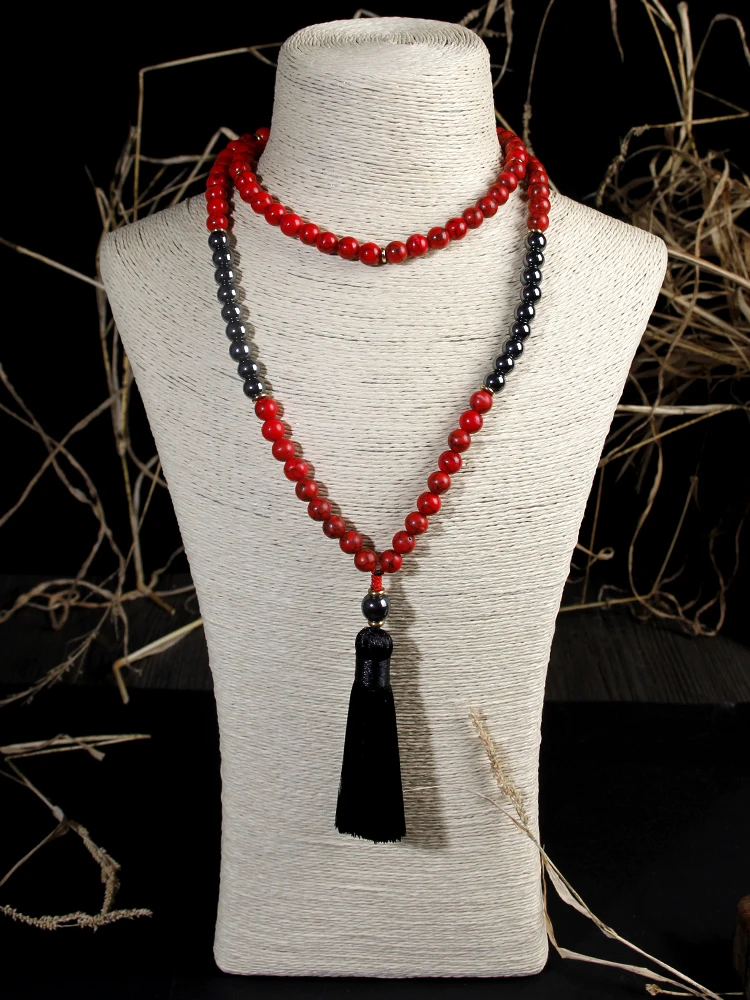 

108 Beads Prayer Necklace Natural Korean pine Stone red,Meditation Bead Mala Necklace Women Men Jewelry Gifts,Dropshipping