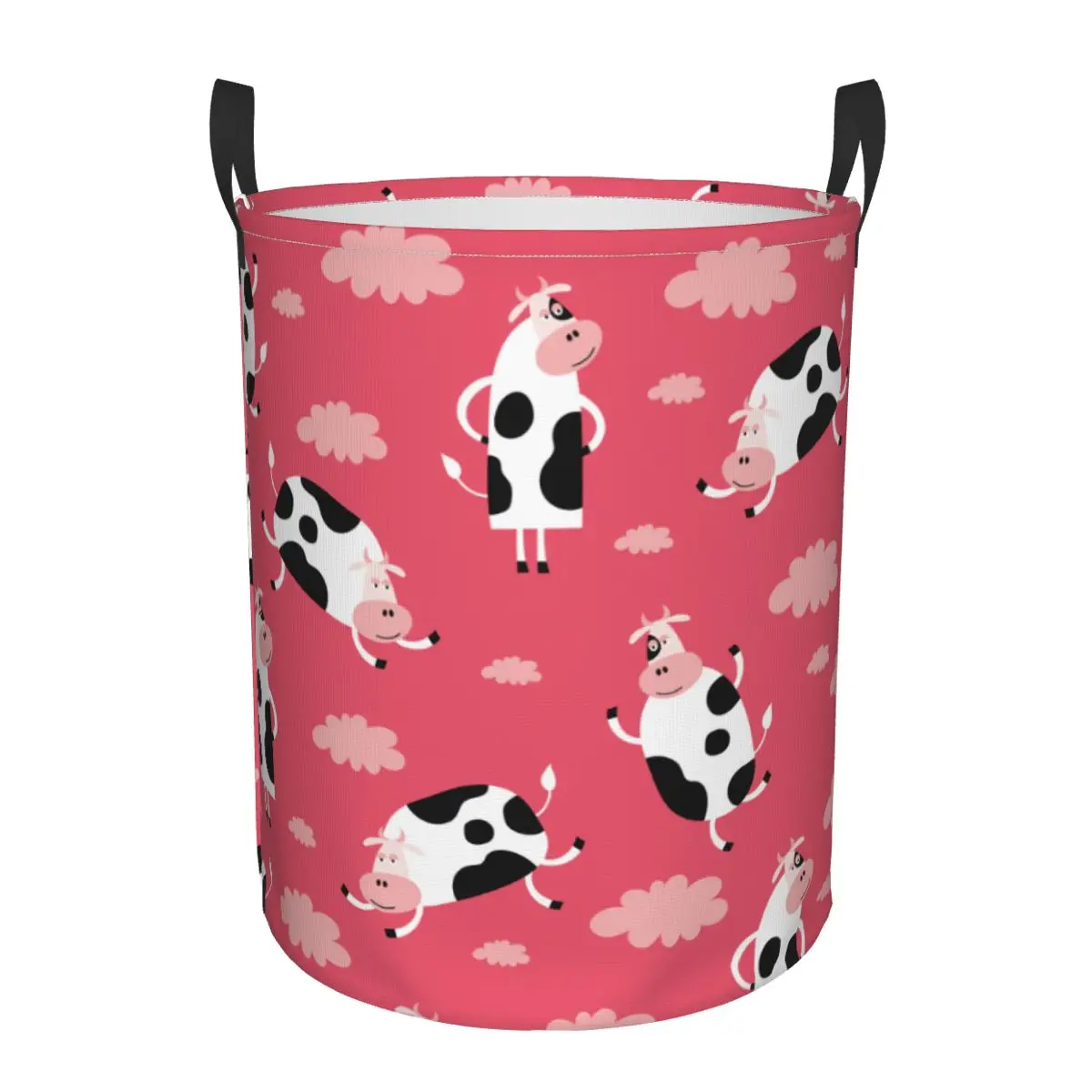 

Folding Laundry Basket Funny Cartoon Cow With Clouds Round Storage Bin Large Hamper Collapsible Clothes Toy Bucket Organizer