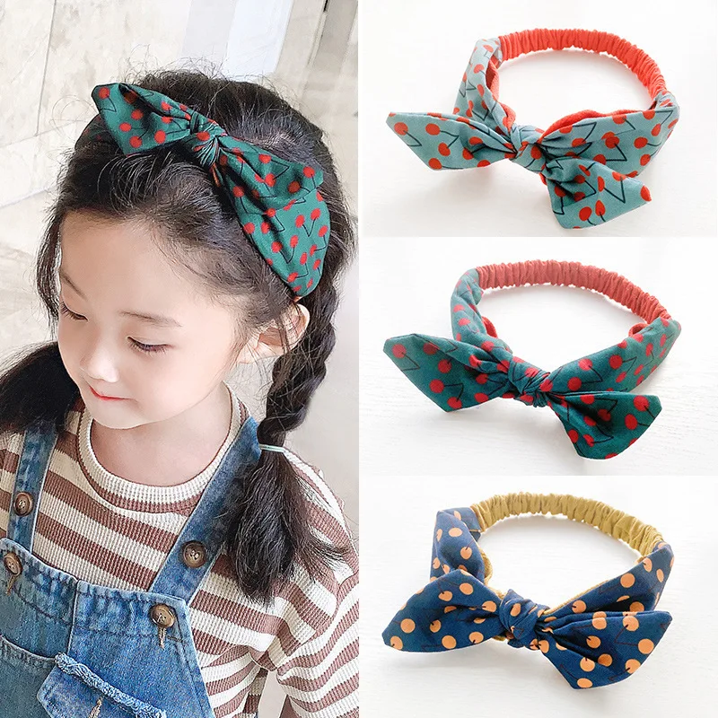 

Children's Bow Hairband for Women Cute Color-blocking Cherry Wave Dot Grid Elastic Hairband for Girls Sports Hairband Hair Rope