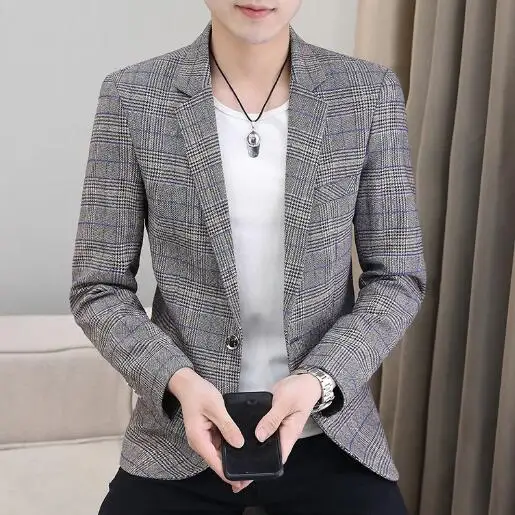 

men's slim suit Autumn New Slim Plaid Casual blazer top