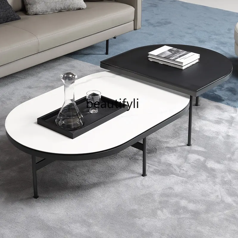 

yj Creative High and Low Combination Stone Plate Coffee Table Oval Italian Minimalistic Style Coffee Table