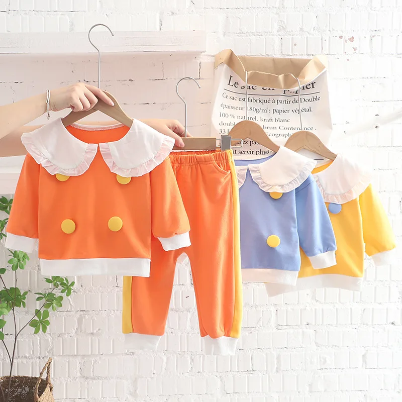 

Children's spring and autumn suits Western fashion 2022 new girls baby fur ball two-piece set