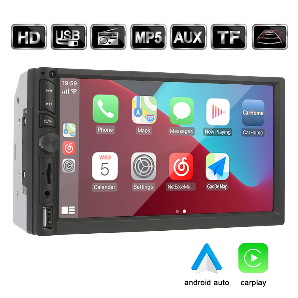 

FM Receiver 2 Din Car Radio TF USB Multimedia Player Hands-free Android Auto Bluetooth Carplay 7 Inch Touch Screen