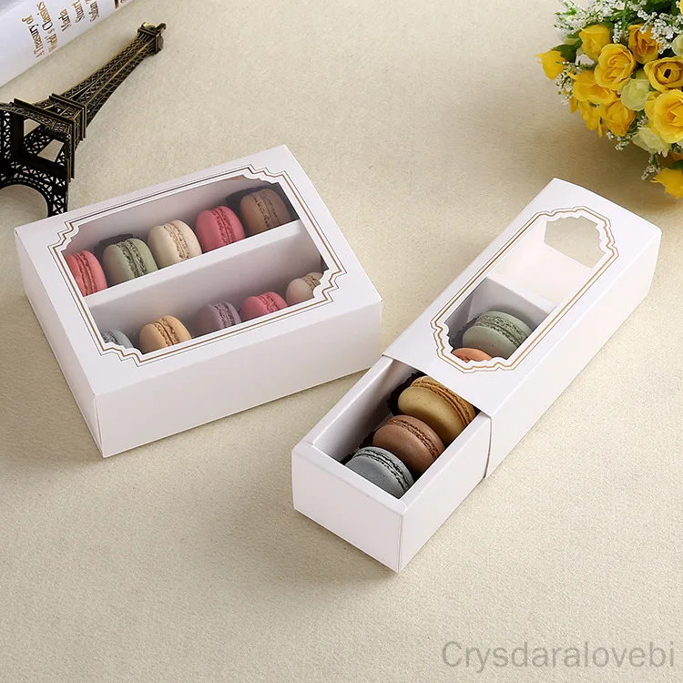 

20pc/lot Paper Macaron Box Cake Box With Window Paper Packing Box Macaroon Packing Box Dessert Transparent Macaron Packaging Box