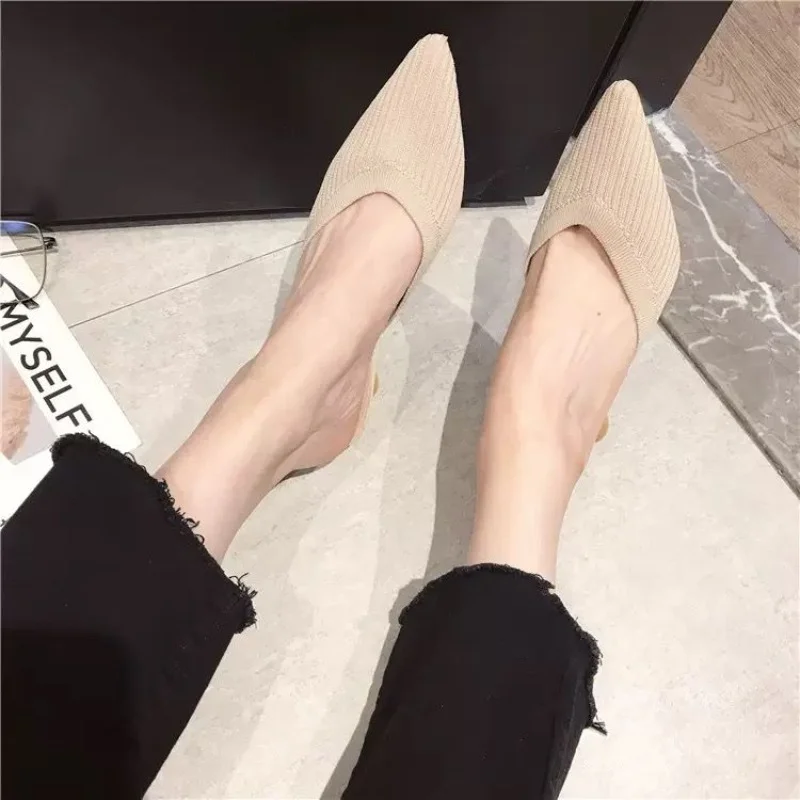 Half Slippers for Women Wearing Summer New Knitted Thick Heel Sandals for Muller Shoes for Women Wearing Pointed High Heels