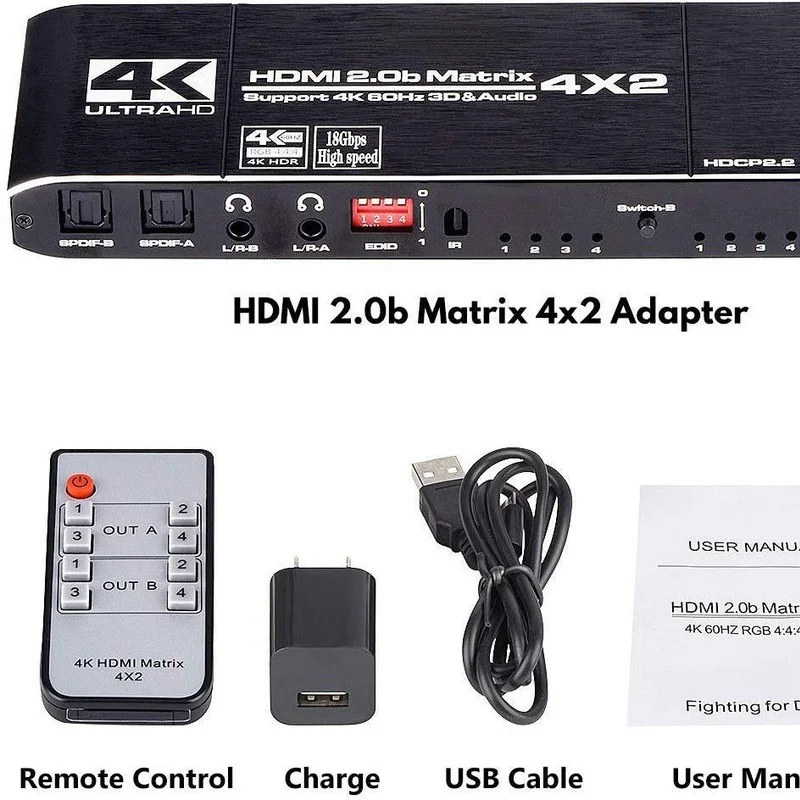 Матричный переключатель 4x2 сплиттер с SPDIF и L/R 3 5 мм HDR HDMI-совместимый 4x 2 Поддержка