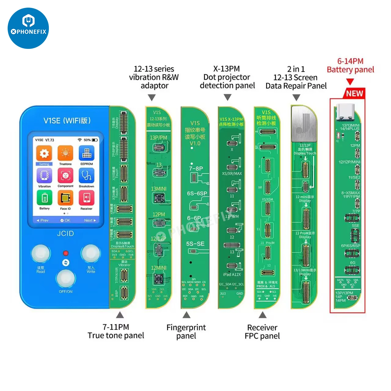 JC V1S V1SE for iPhone 7- 12ProMAX 13 14 Screen / Battery Code / Fingerprint Serial Number Code Reading Programmer JC Dot Matrix images - 6