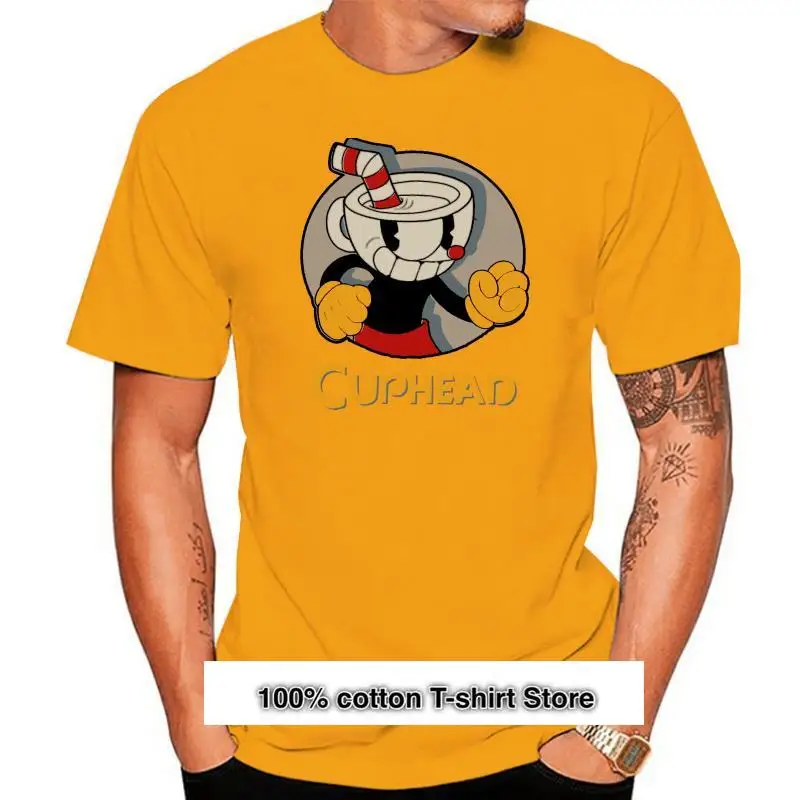 

Camiseta con estampado Vintage para hombre, camisa masculina con estampado de Cuphead Circle Shadow Profile, nueva