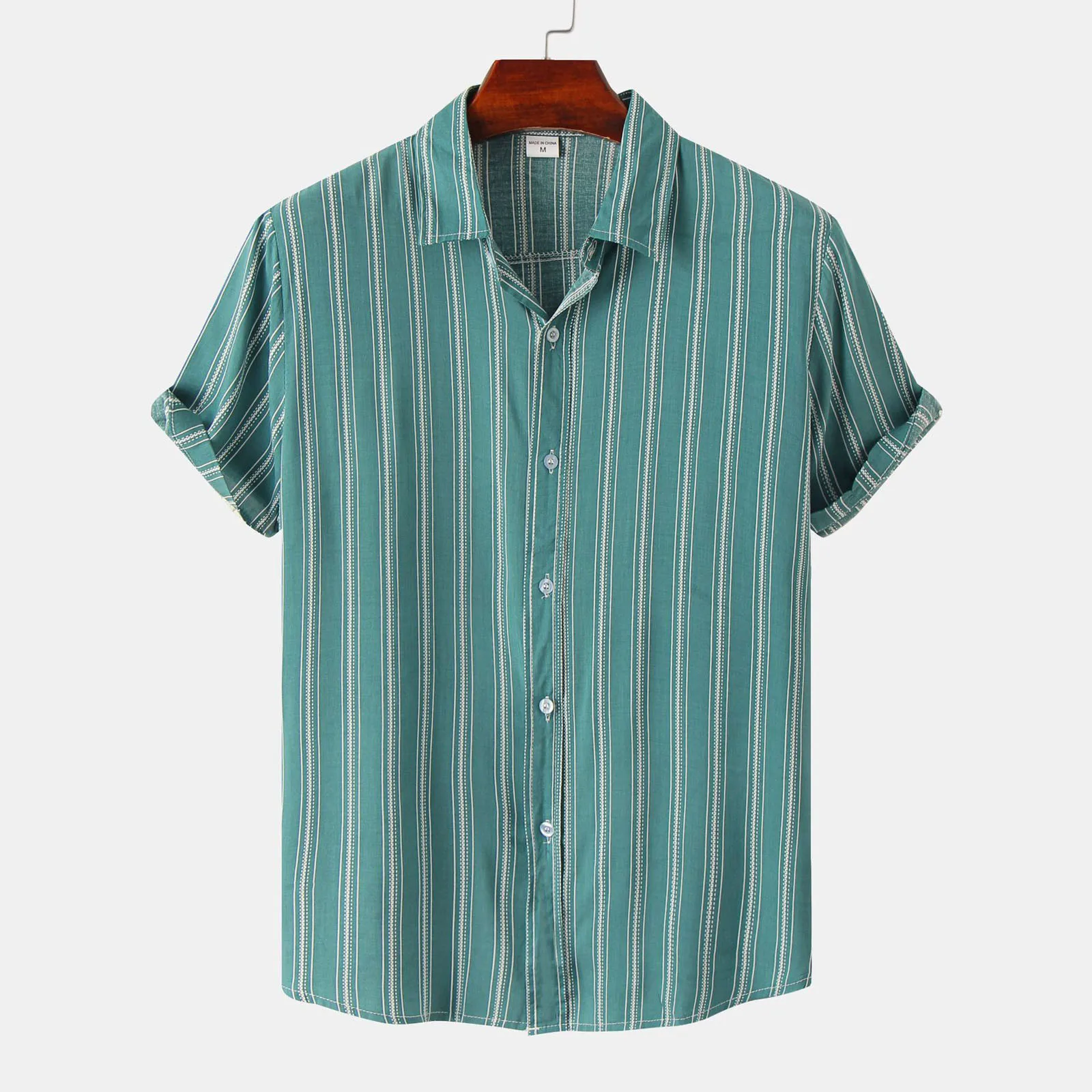 

Summer Men's Fashion Casual Hawaiian Vacation Striped Printed Turn-down Collar Button Beach Short Sleeve Shirt Chemise Homme#g3