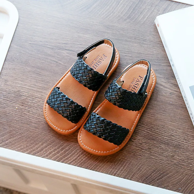 

Girls Sandals Woven OpenToeFashion Holiday Summer Children Flat Shoes Solid Color Comfortable Outdoor Non-Slip Children Slippers
