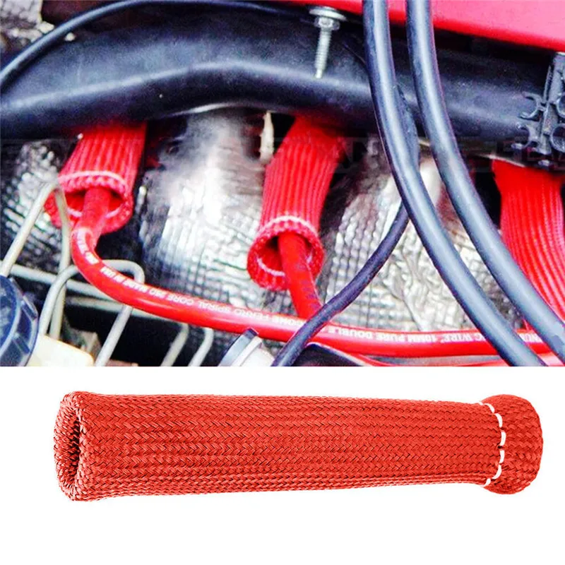 

8 Pieces Black Red 1200 Universal Spark Plug Wire Boots Heat Shield Protector Sleeve For GM Chevy Ford