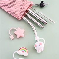 stainless steel drinking straw set silicone head reusable straw set food grade beverages straws for parties travel and daily use