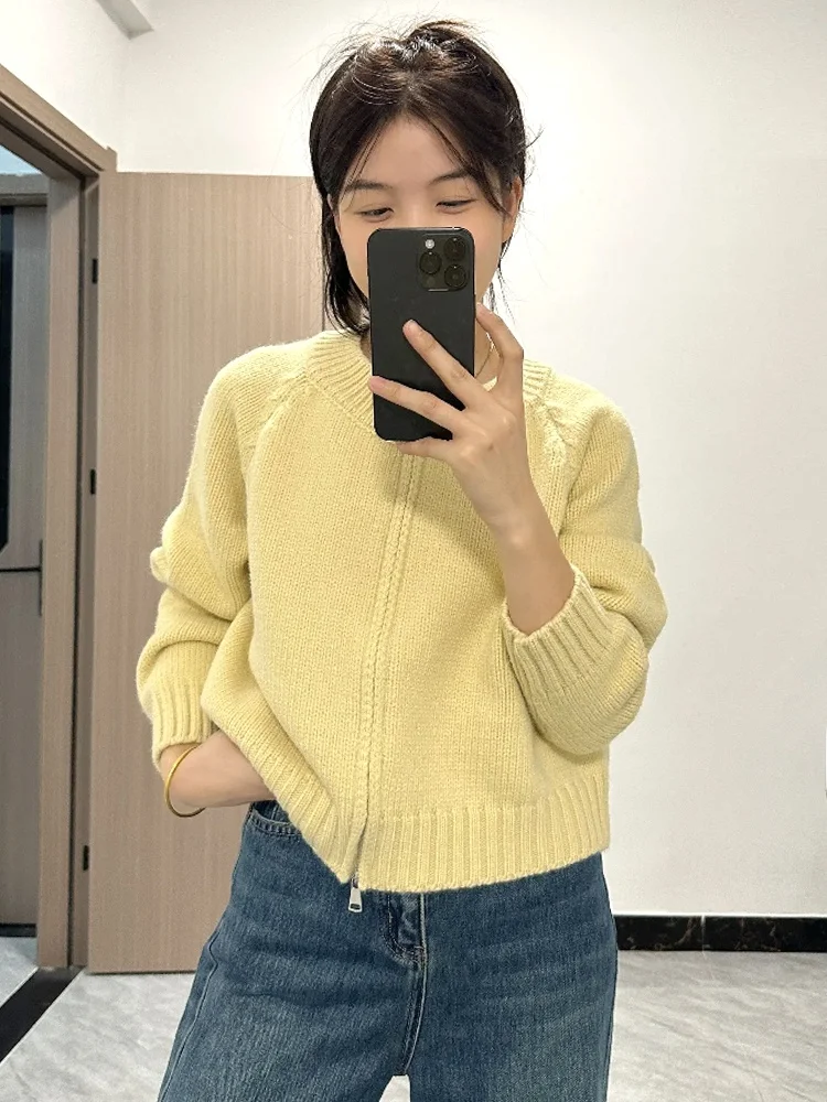 Маленький короткий кардиган на молнии свитер верхняя одежда женская осень и зима