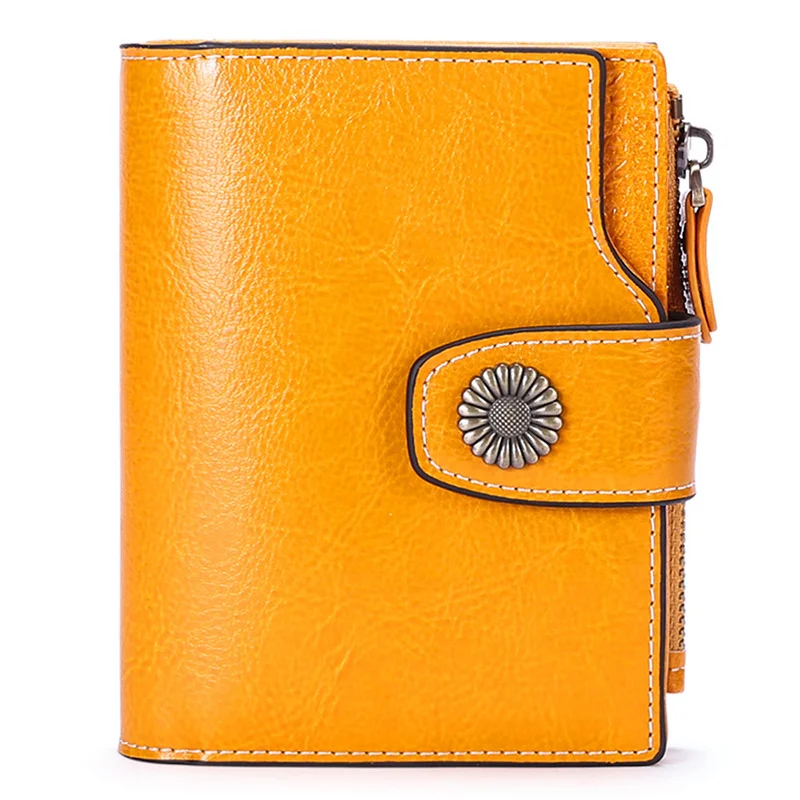 

TIMEREY Genuine Leather Wallets For Women RFID Blocking Zipper Pocket Female Small Bifold Wallet Card Case