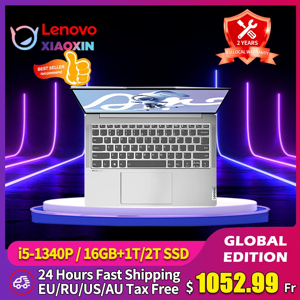 

2023 Lenovo Laptop Xiaoxin Air14 16GB RAM 1TB/2TB SSD 13th Intel i5-1340P 14-Inch 100%sRGB 120Hz IPS 400Nits Screen Notebook